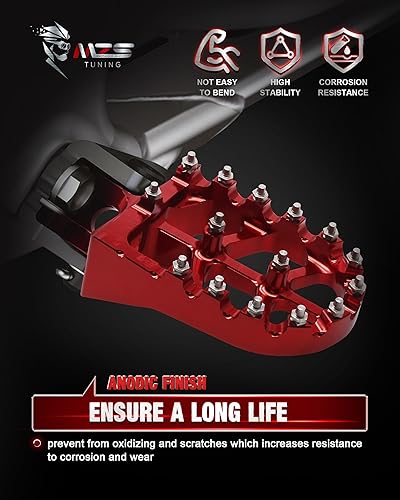 Miniatura 4 de MZS Estriberas para Moto de Cross, Reposapiés CNC Motocross MX Pedal de Descanso Rojo Compatible con CR125 CR250 CRF150R CRF250L CRF250R CRF250RALLY