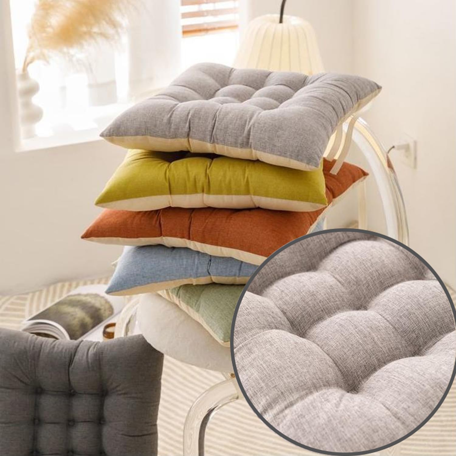 Cuscino quadrato per pavimento, morbido, per sedia, per interni ed esterni, per meditazione, yoga, sala da pranzo, camera da letto, giardino, cuscino di supporto (2 pezzi, 43 x 43 cm, grigio