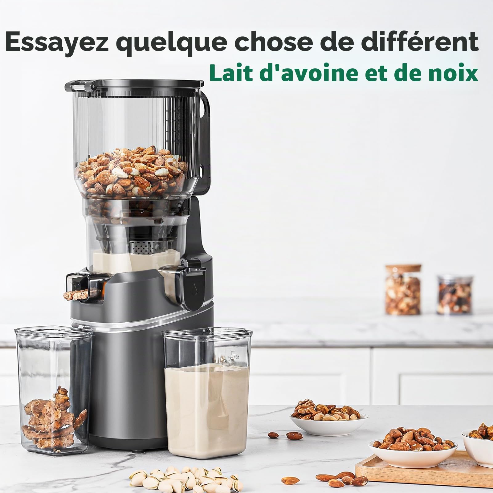 AMZCHEF Extracteur de jus automatique, grande ouverture de 150 mm | pour fruits et légumes entiers, réservoir de 2 L, moteur 250 W en cuivre pur, triple filtre, Gris