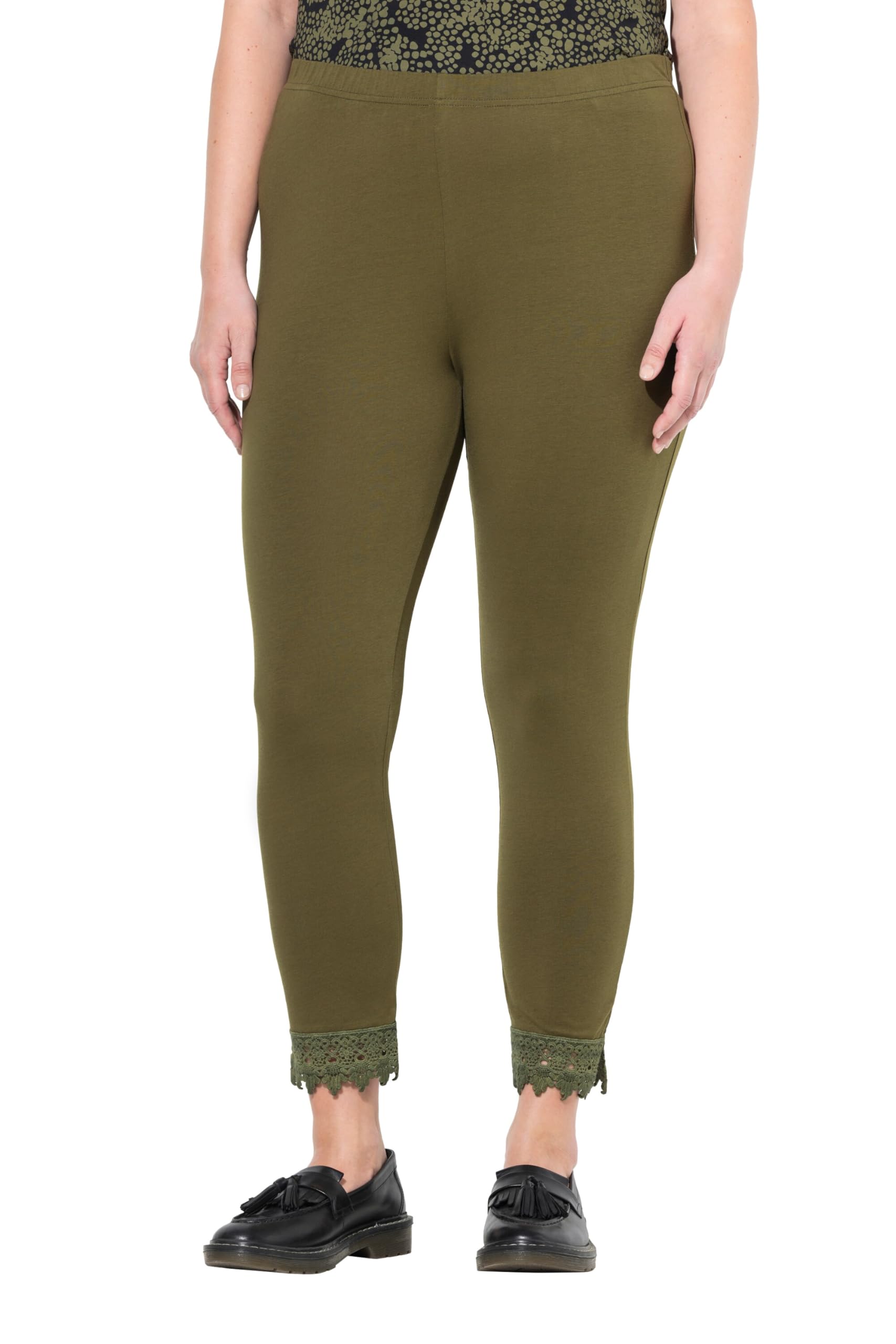 Ulla Popken Damen große Größen Übergrößen Plus Size 7/8-Leggings, Saumspitze, Biobaumwolle 747979