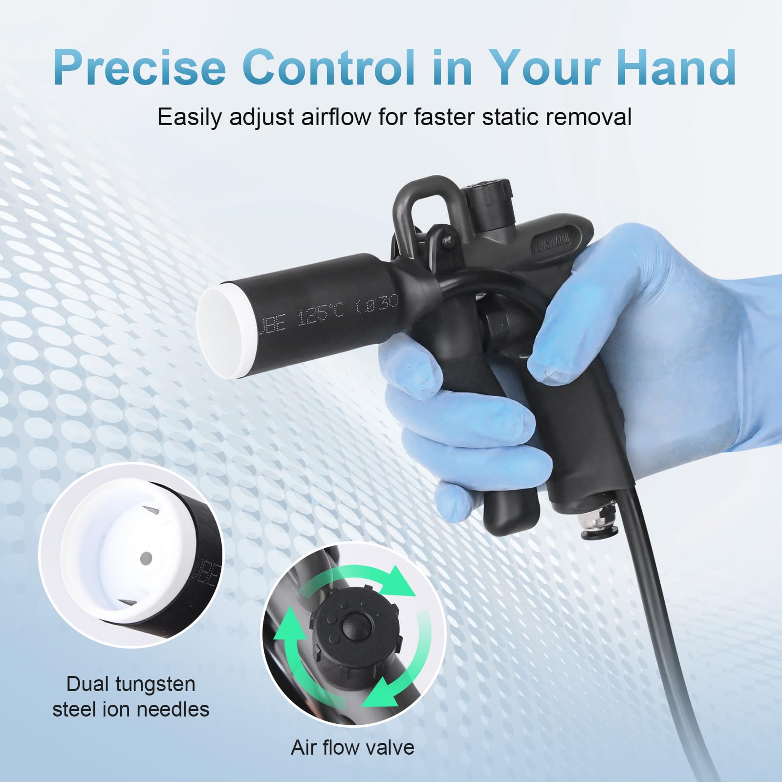 Pistola de aire antiestática, eliminador electrostático con conexión a tierra de seguridad y generador de alto voltaje para eliminación electrostática industrial