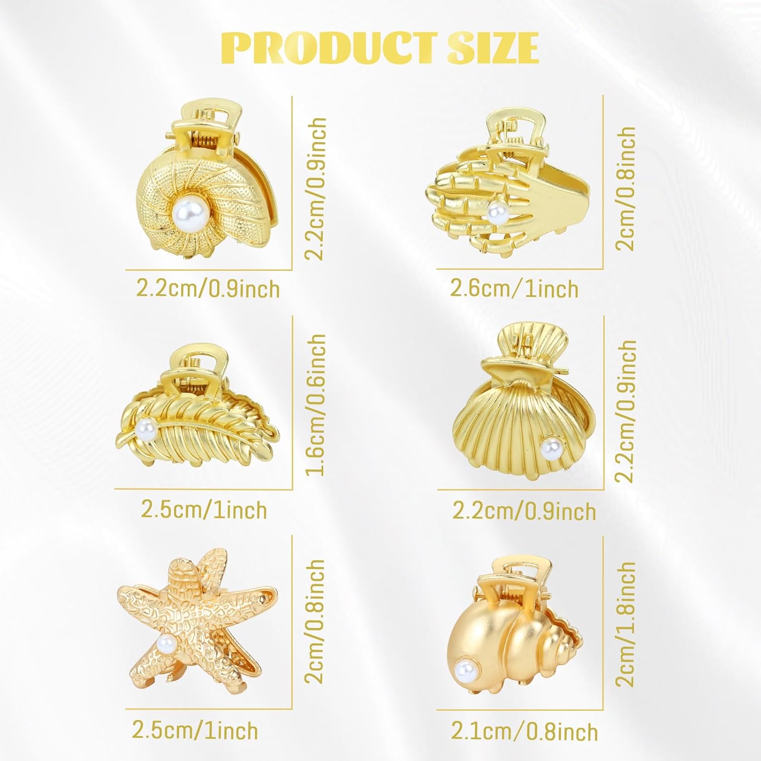 12 Pieces/6 Pairs Gold Metal Small Shell Conch Leaf Hand Starfish Hair Claws Clips Beach Party Hair Accessories for Women Girls Teens Kids - Image 2