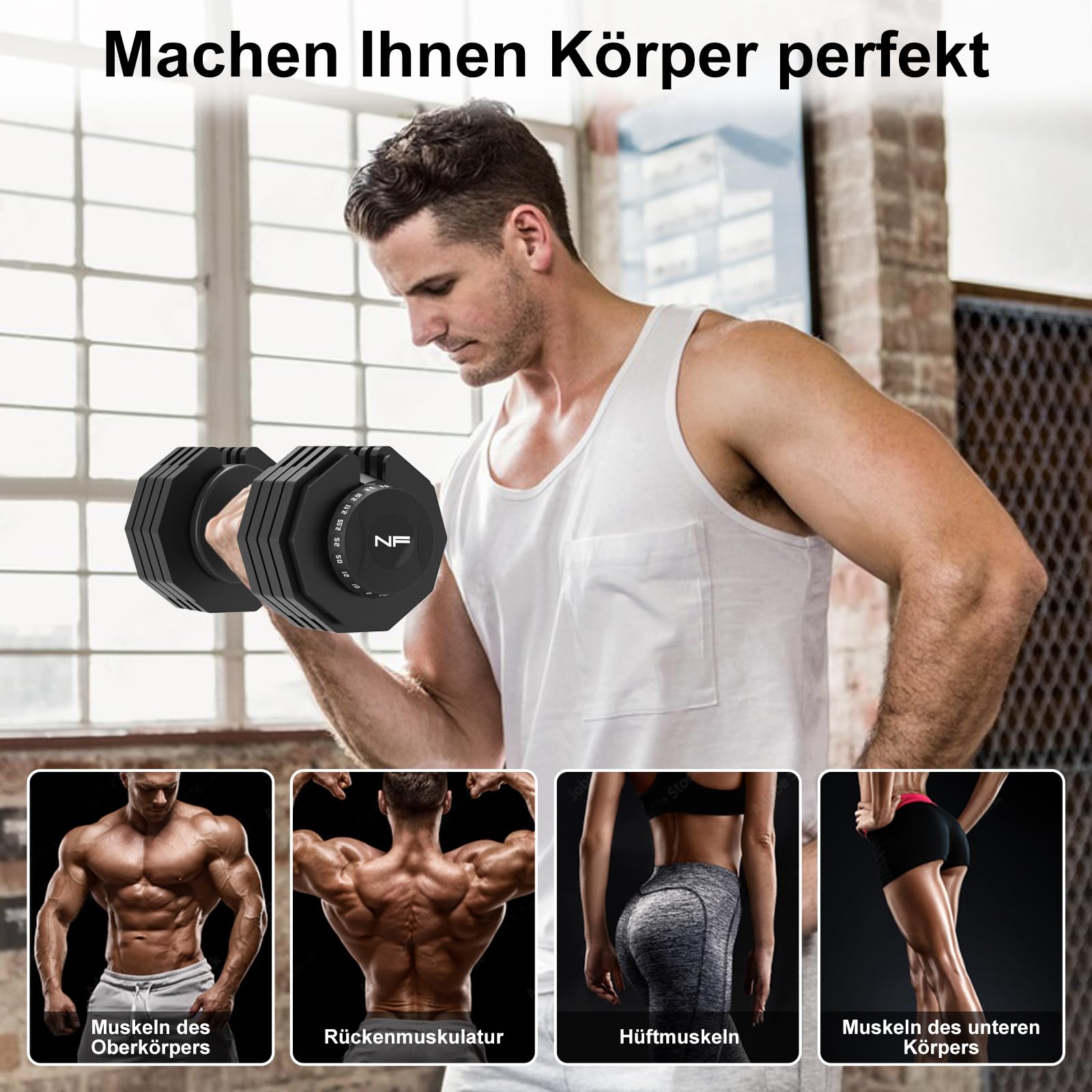 24kg/25kg Verstellbare Hanteln, Einstellbare Platzsparende Hanteln mit Rutschfestem Griff, Workout Fitness Hantel für Körpertraining