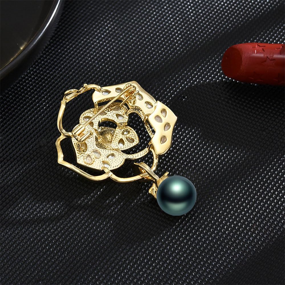 Black Tahiti Pearl Brooch Broches Jewelry For Women Fashion Christmas Gifts Wife Mom Girlfriend, Anniversary Birthday Fine Jewelry Gifts for Her NO11356