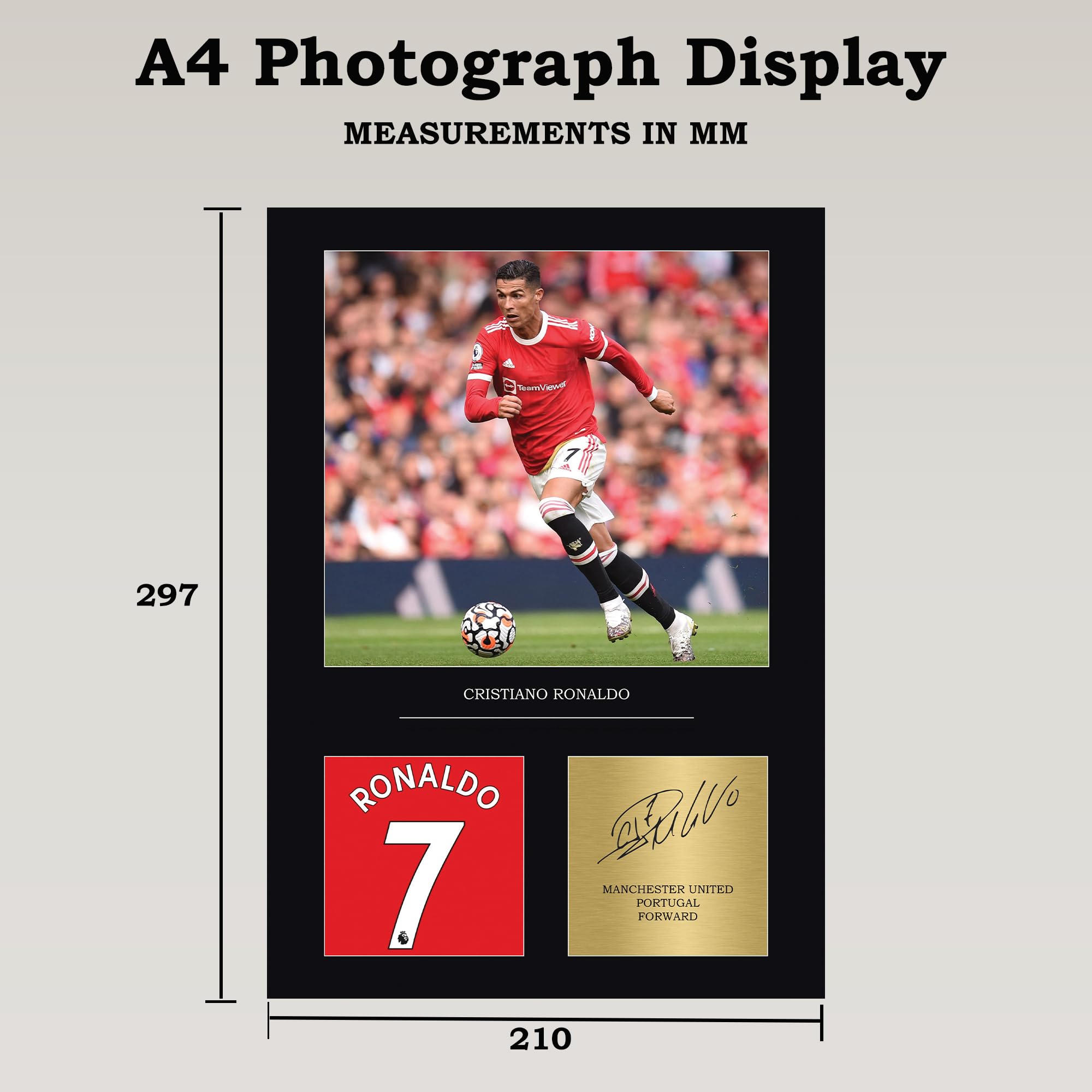 Cristiano Ronaldo Impression A4 dédicacée sans cadre Man United Cadeaux pour garçons Reproduit numériquement Signature Ronaldo Cadeaux pour garçons CR7 Cadeaux Manchester United