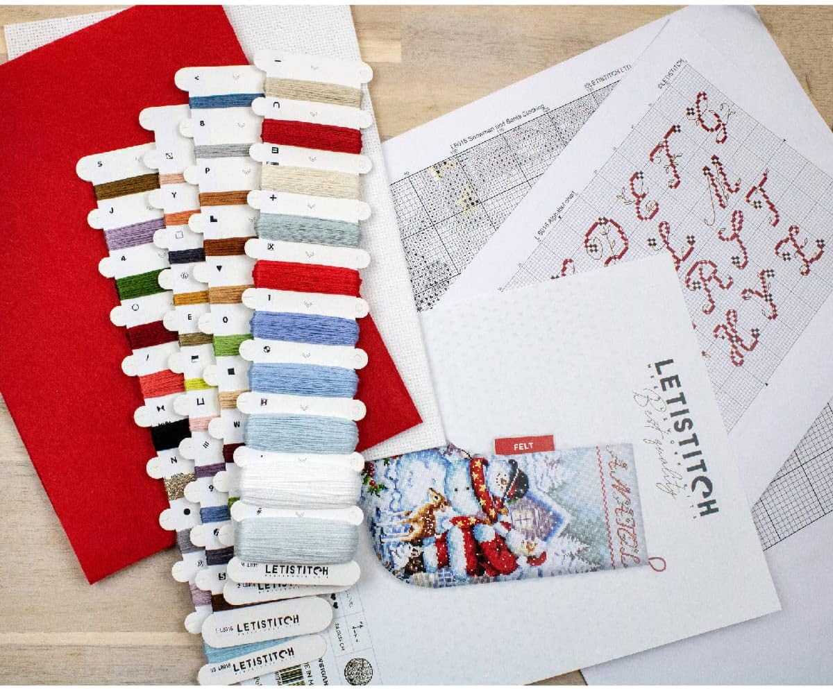 Letistitch Counted Christmas Stocking Snowman and Santa Cross Stitch Kit 24.5 x 37 cm