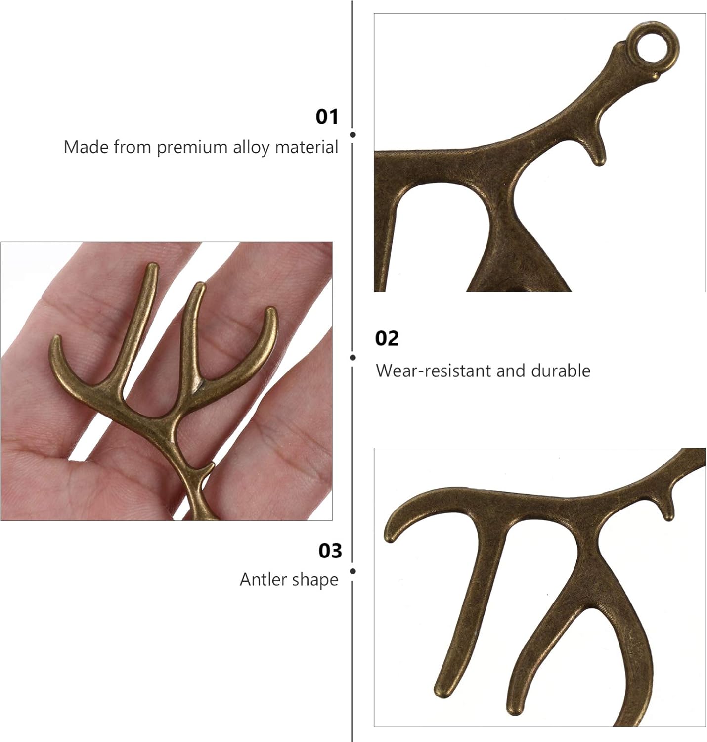 Ancient Antler Charm 30pcs Antler Charms Pendant Vintage Alloy Christmas Deer Connector Beads for Keychain DIY Necklace Bracelet Jewelry Making Crafting Findings Antique Bronze