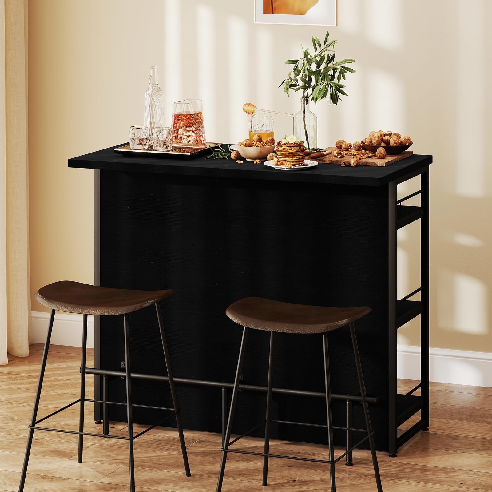 GIANTEX Central Cucina con Piano di Lavoro, Tavolo da Bar a 4 Livelli con Porta Bottiglie, Porta Bicchieri, Porta Vino e Supporti per Bicchieri da Piedi, 60 x 120 x 101 cm