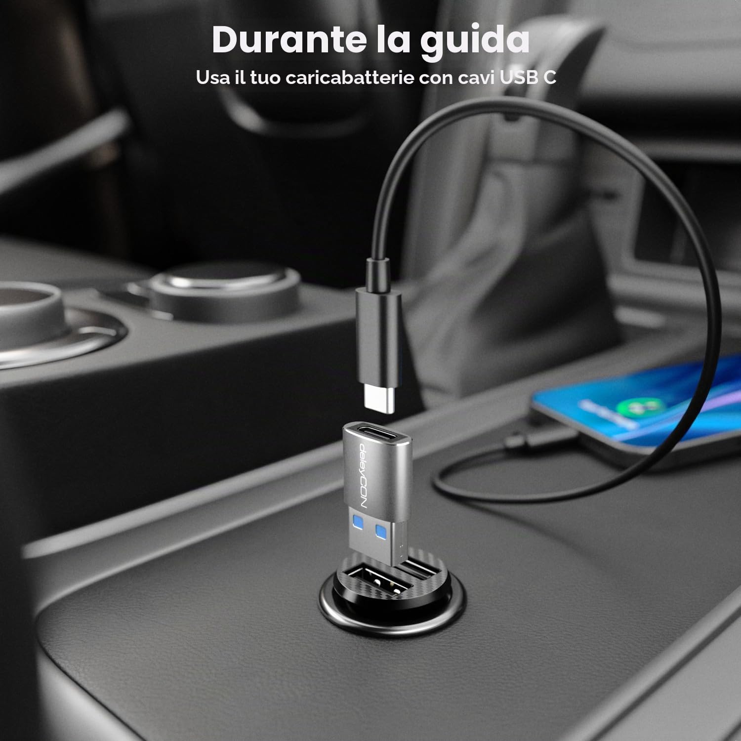 deleyCON Adattatore USB C (2 Pezzi) USB 3.0 5 Gbps - Presa USB-C A Spina USB-A - per iPhone Serie 17/16/15, iPad, Galaxy Serie S25/S24/S23, A56, A16, Laptop, Notebook, CarPlay ecc.