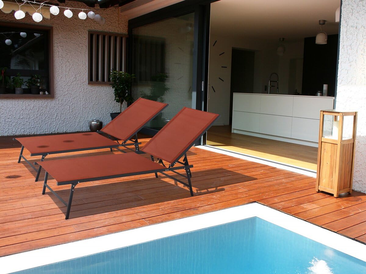 Habitat et Jardin Lot de 2 Bains de Soleil en métal Sublima - 180 x 54 x 104 cm - Terracotta