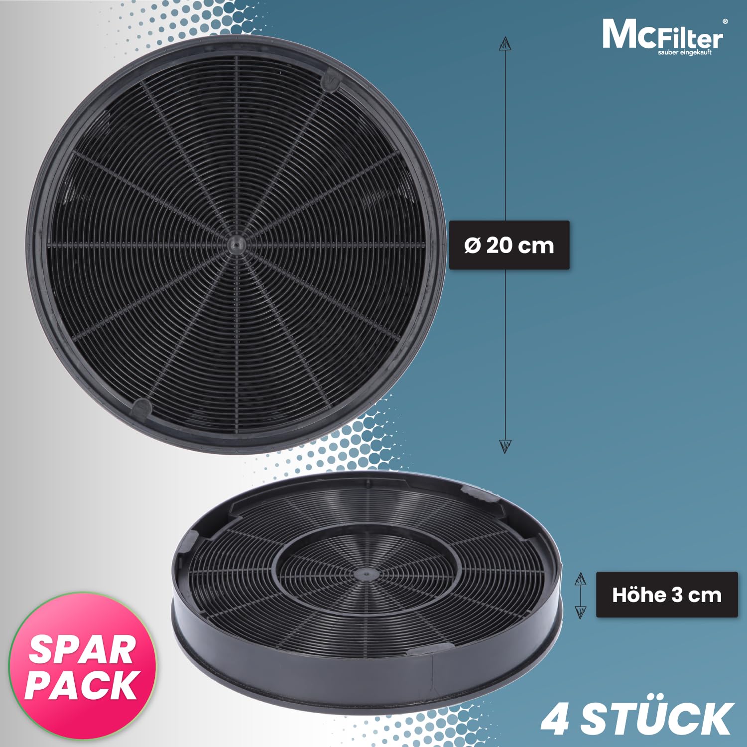 4x Filtro de carbón activado Ø 200 mm, EFF62, Juego de 4 para campanas extractoras adecuada para Franke 112.0016.755, AEG 9029793578, Bosch/Siemens 00748732, Miele 6532971