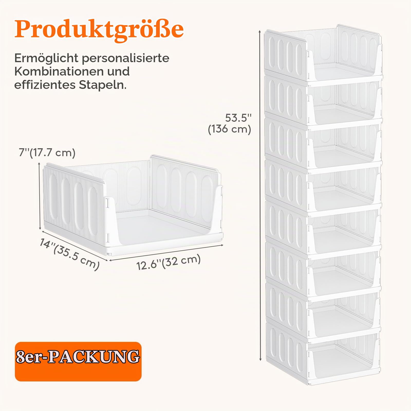 Lifewit 8er Set Stapelbare Kleiderschrank Organizer 35.5 cm Tief | Ausziehbar Kunststoff Ordnungssystem für Schrank & Einlegeböden, Aufbewahrungsbox für T-Shirt, Küche, Wohnmobil