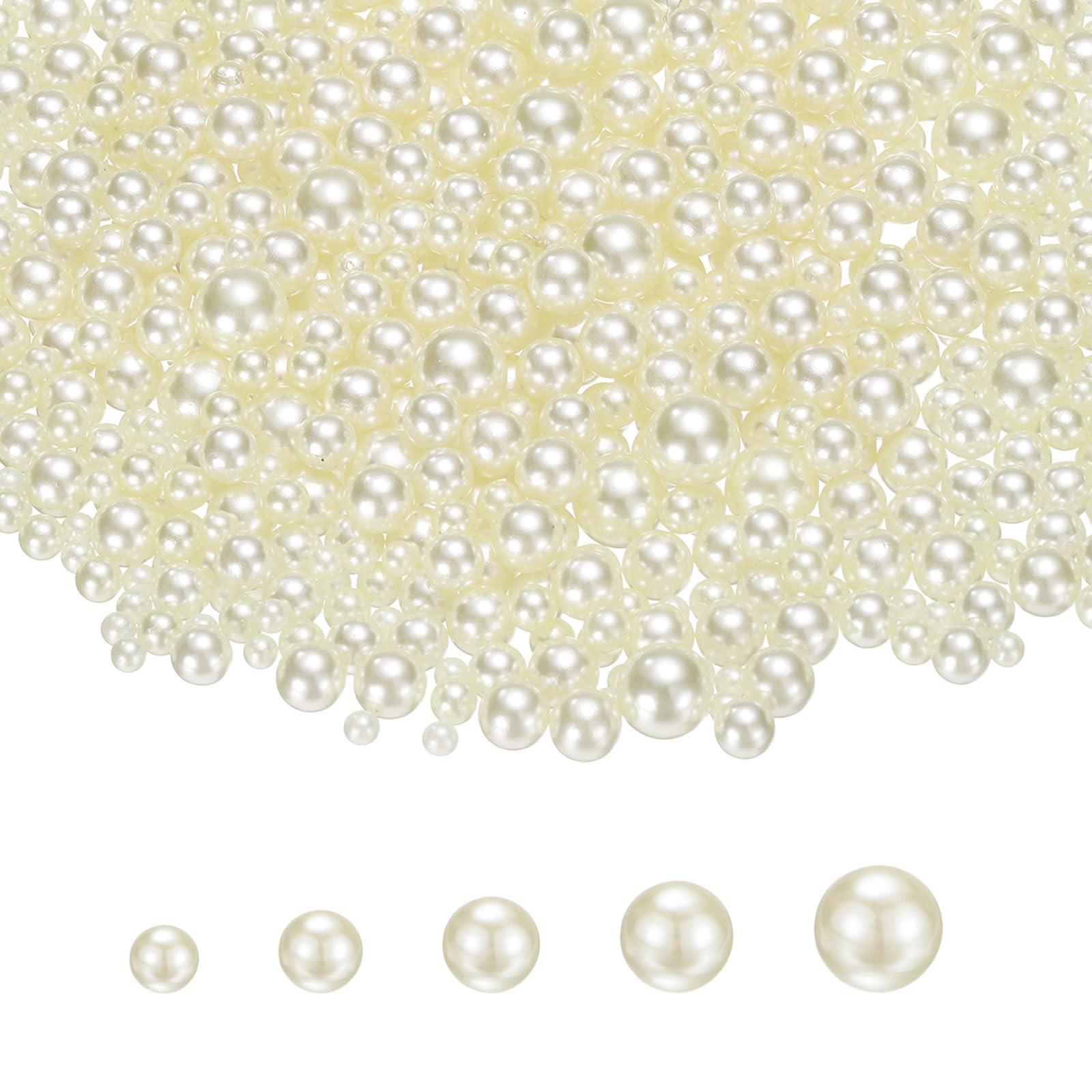 PATIKIL 1000 Pcs No Hole Pearls, 3mm 4mm 5mm 6mm 8mm Mini Round Faux Pearl for Art Crafts Jewelry Making Nail Vase Filler Birthday Wedding Party, Cream