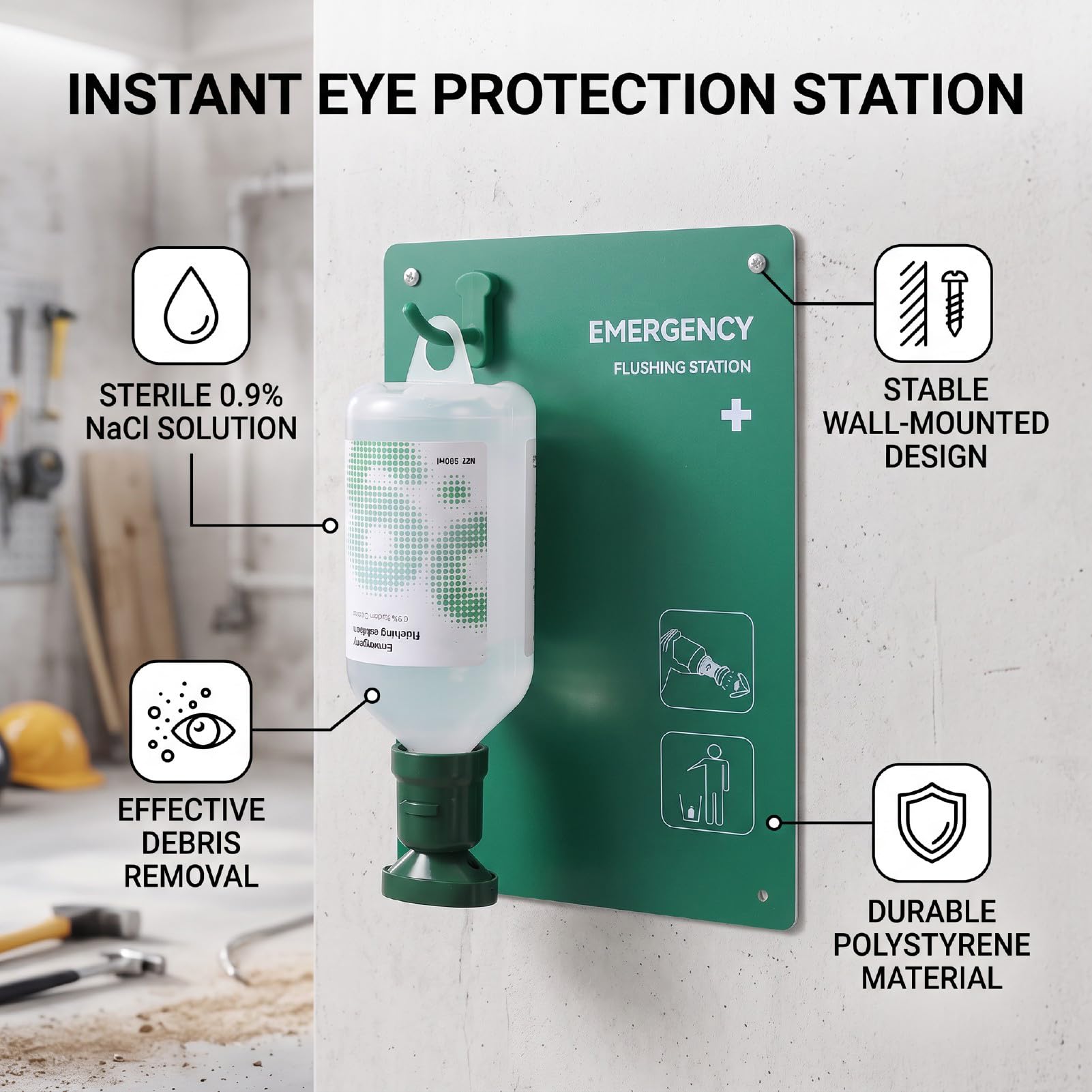 Station de Lavage Oculaire Murale, Solution Stérile de NaCl 32