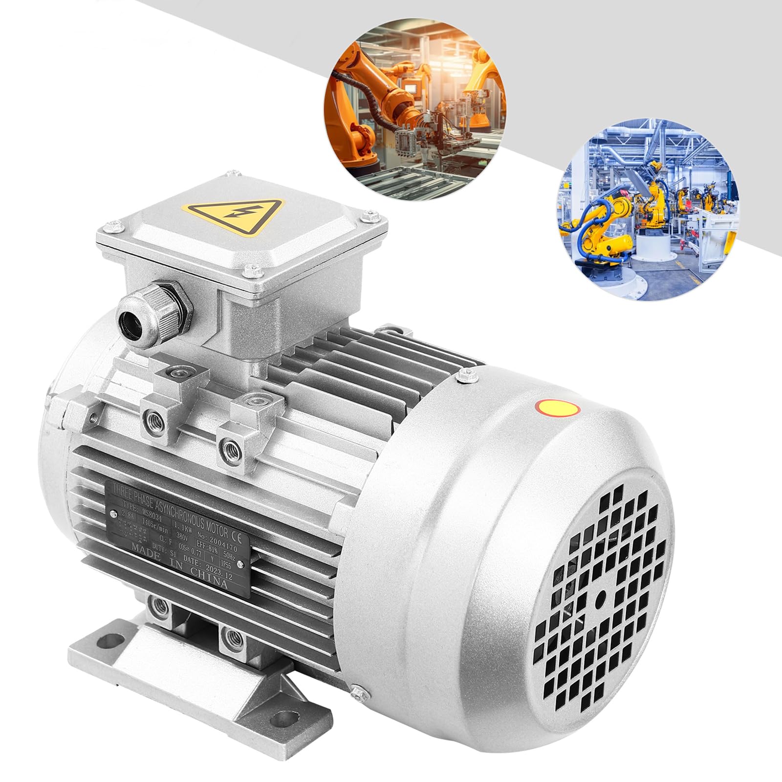Elektromotor Drehstrommotor Aluminiumgehäuse Kupferspule Industriemotor Schutzklasse IP55 für Maschinenbau Transporttechnik und Lüfter (Wellendurchmesser 19mm, 1100W)