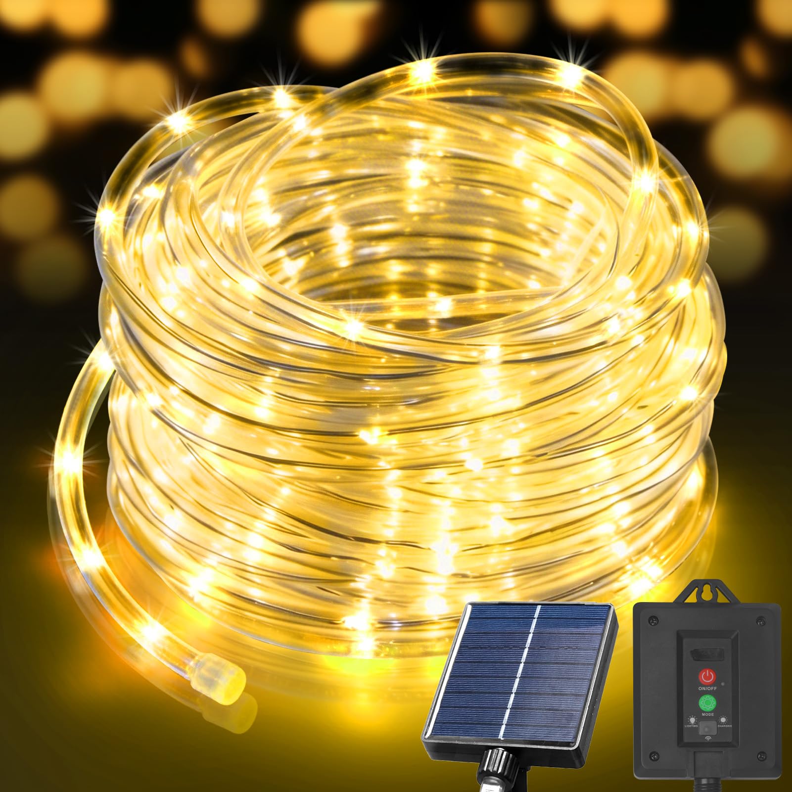 View 1 of [SOLD FOR PARTS] KNONEW Solar Rope Lights Outdoor 50FT 300LED Warm White