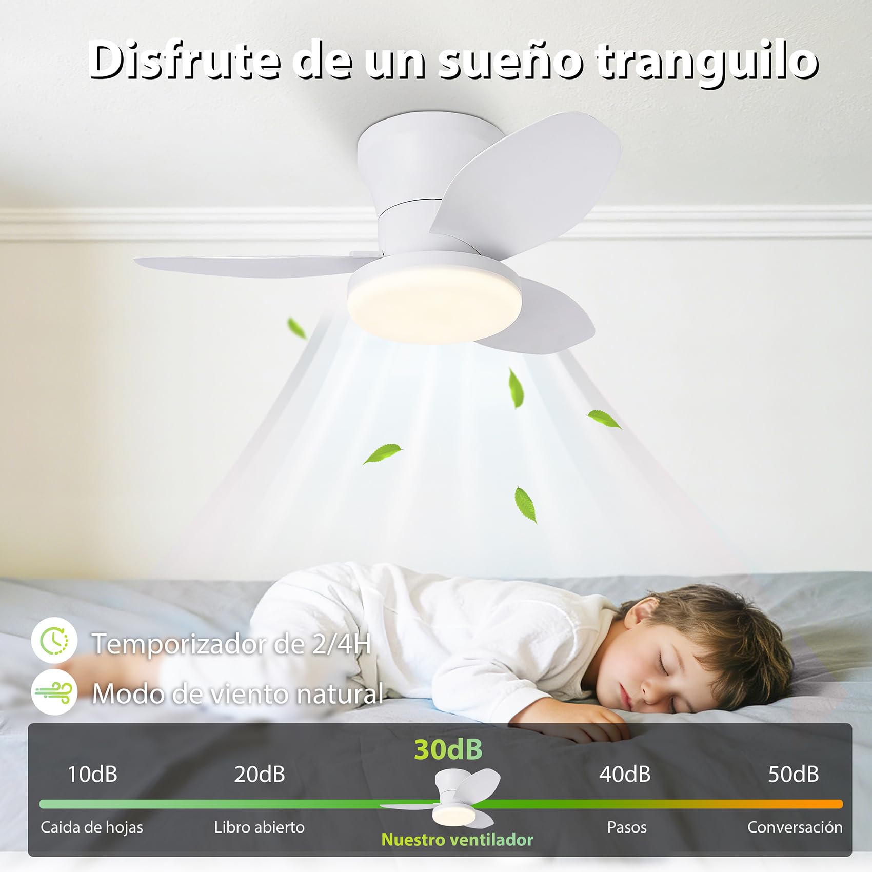 Ventilador de Techo con Luz LED 30W, Motor DC Silencioso, Ø80cm, 6 Velocidades, Función Invierno-Verano, 3 Temperaturas de Luz y Temporizador, Plafón con Ventilador Moderno para Dormitorio y Salón