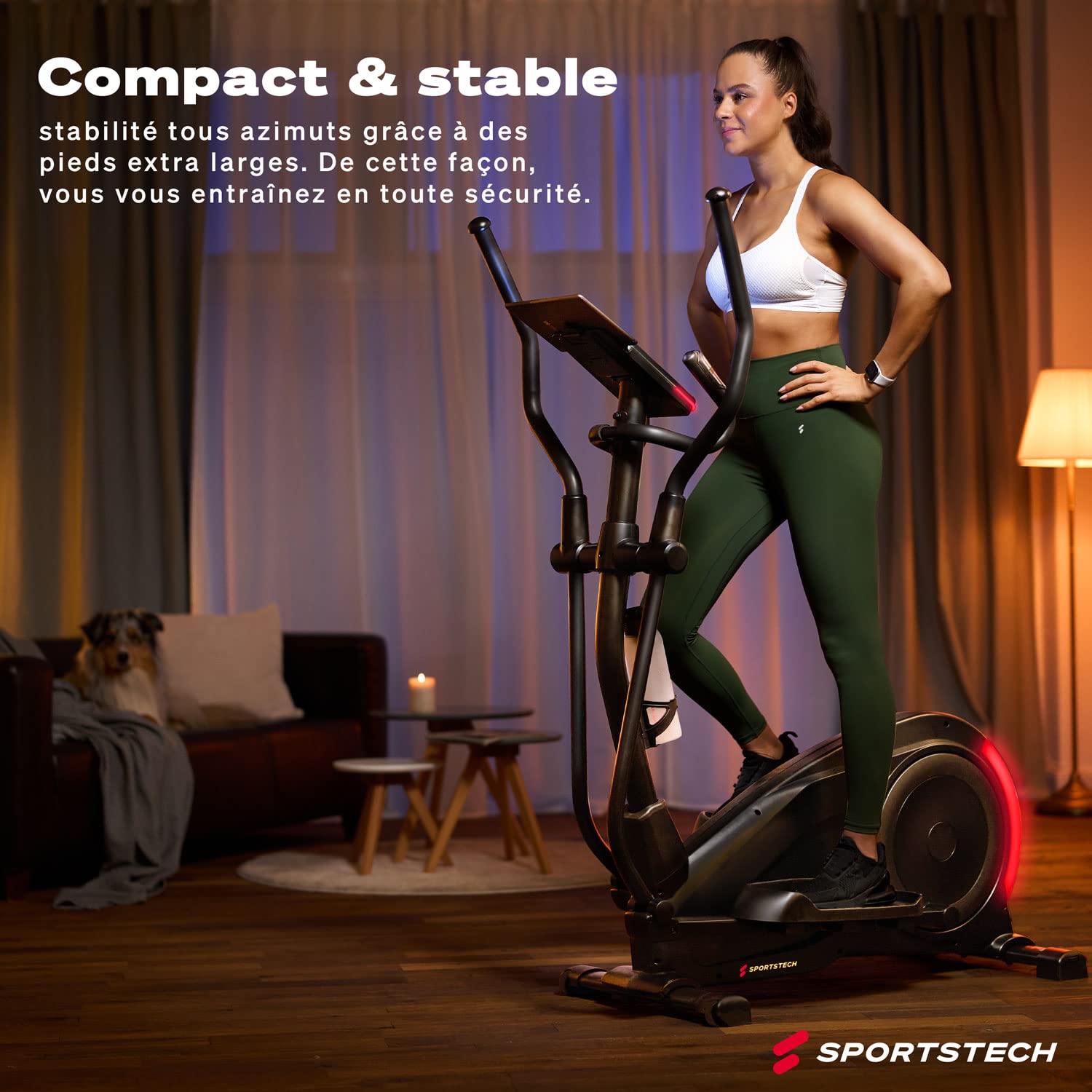 Sportstech CX700 avec Technologie LED innovatrice | Appareil Professionnel, vélo elliptique pour la Maison | 12 programmes | avec système de freinage magnétique de 24 kg | Marque de qualité Allemande