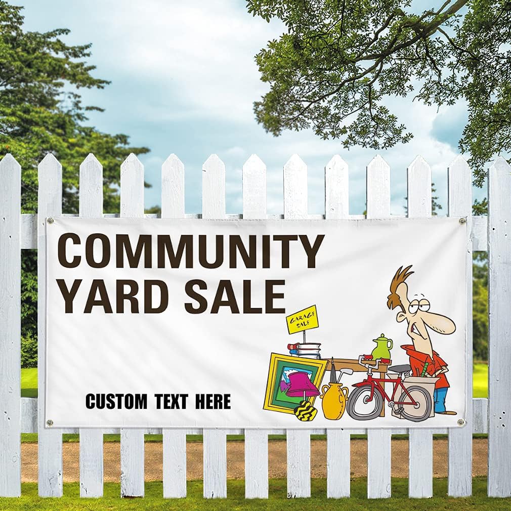 Custom Vinyl Banner Multiple Sizes Community Yard Sale #2 Advertising Printing Yard Sale Outdoor Weatherproof Industrial Yard Signs 4 Grommets Personalized Text Here 24x48Inches