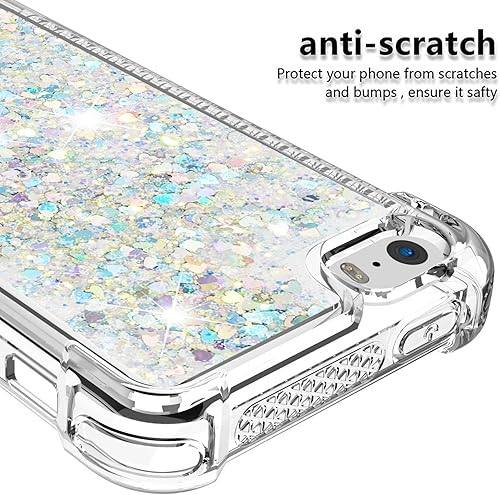Miniatura 3 de Funda compatible con iPhone 5S, funda transparente líquida con purpurina flotante de arena movediza a prueba de golpes, funda protectora de silicona