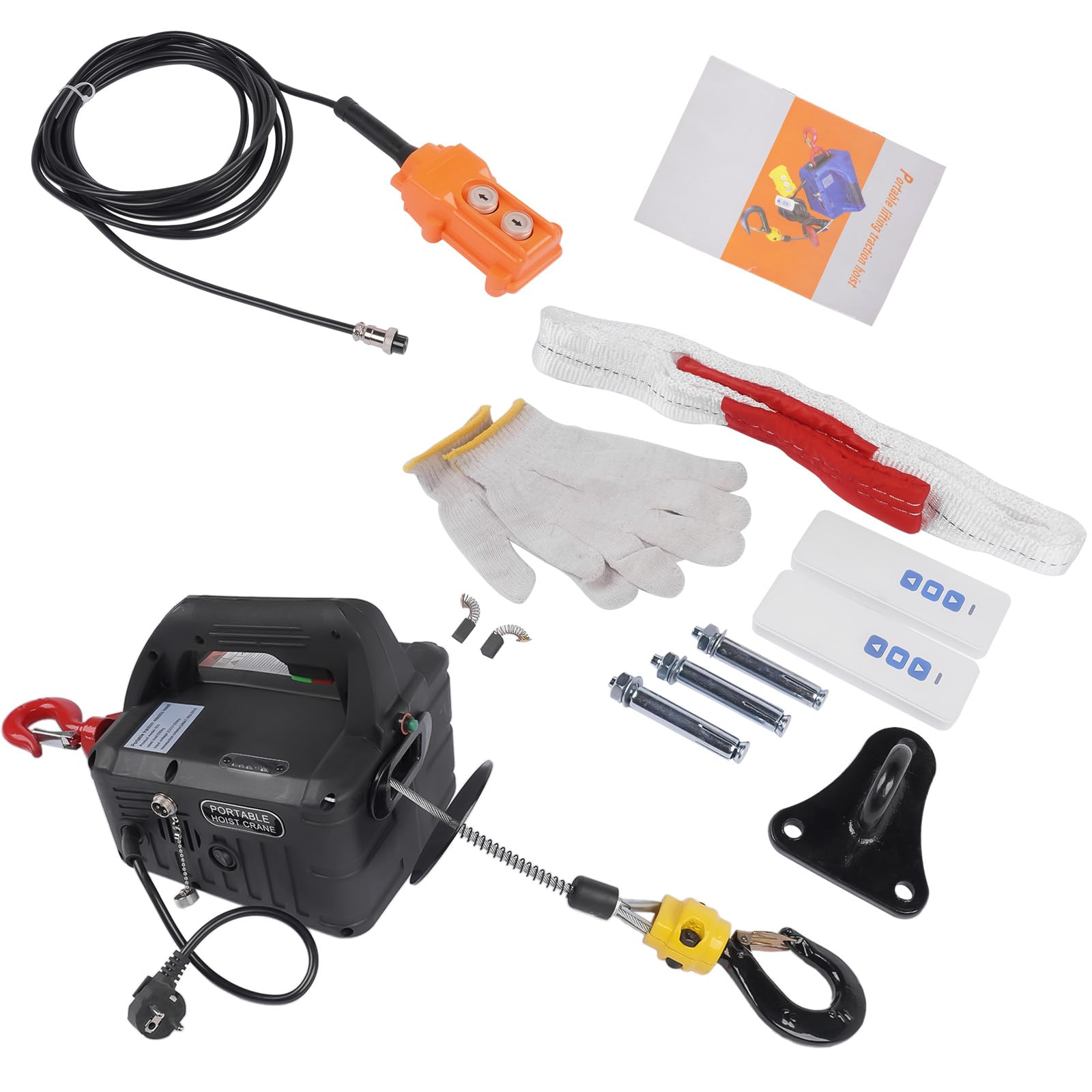 3 in 1 Elektrische Seilwinde 498.95 kg, 1500W Tragbarer Elektrischer Seilzug mit Kabelloser Fernbedienung und Überlastungsschutz, 7 m Hubhöhe, ≥4 m/min Hubgeschwindigkeit