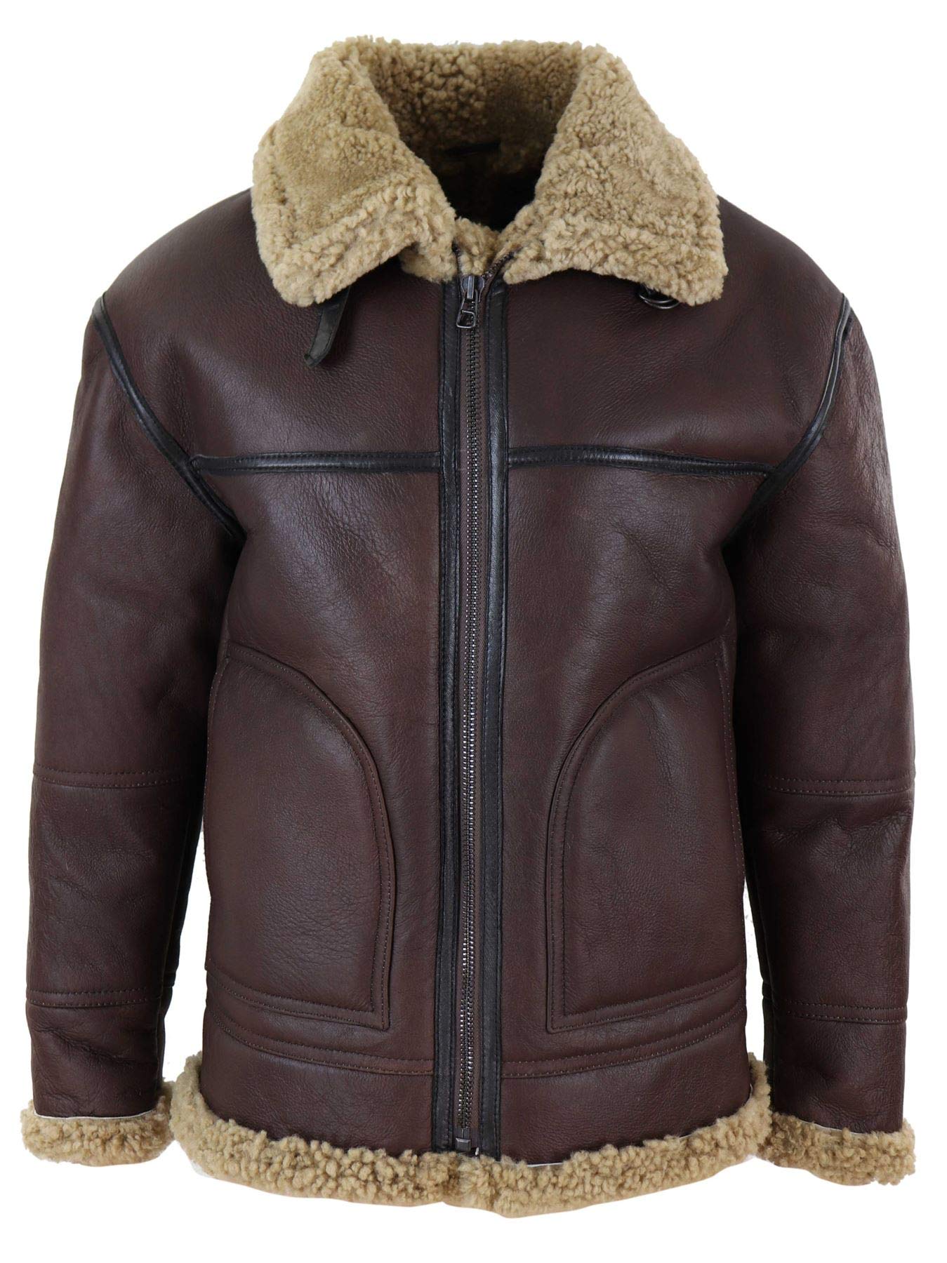 TruClothing Men's Aviator Real Shearling Sheepskin Leather Bomber Flying Jacket BNWT
