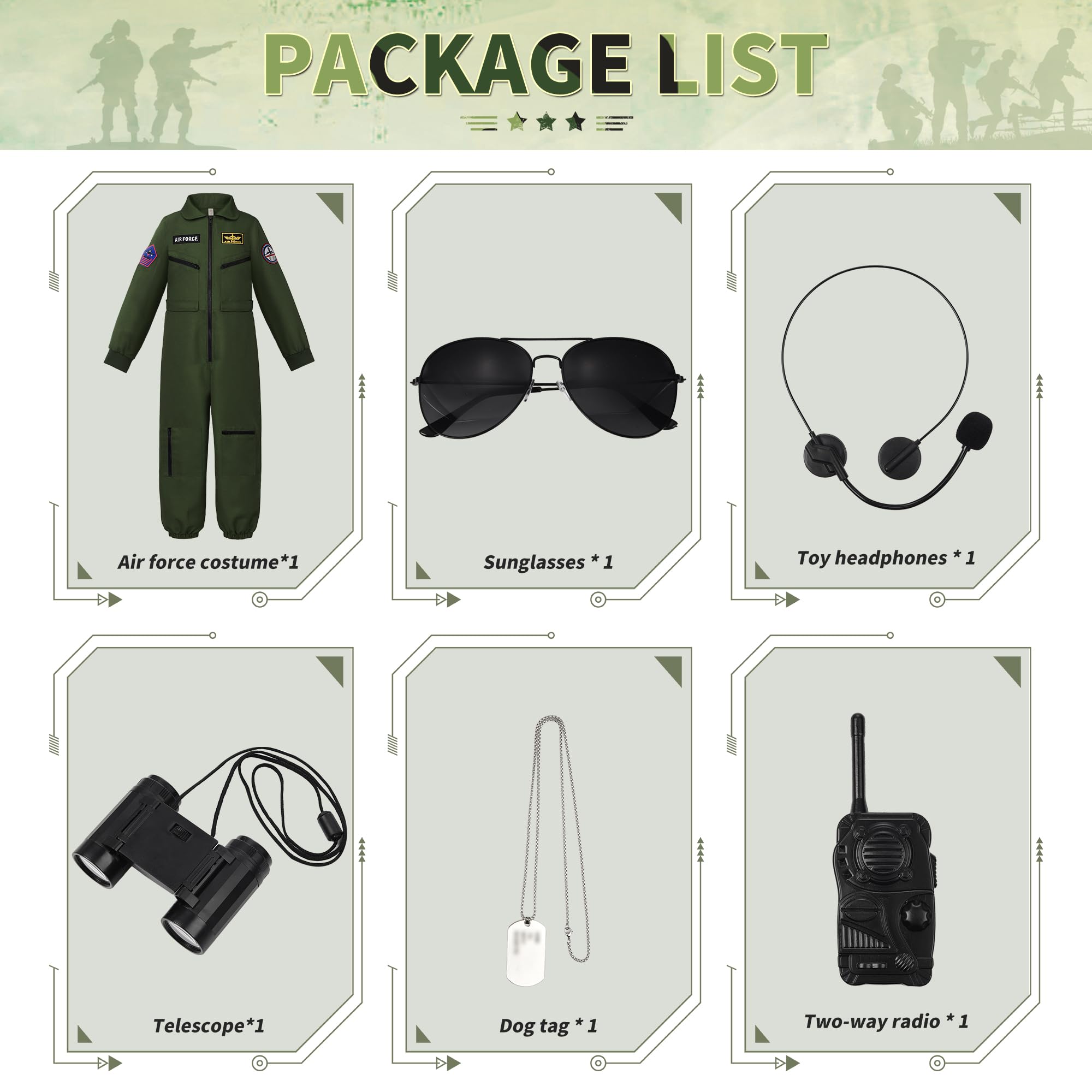 ReliBeauty Costume Pilota Bambini con Accessori, Travestimento Air Force Carnevale