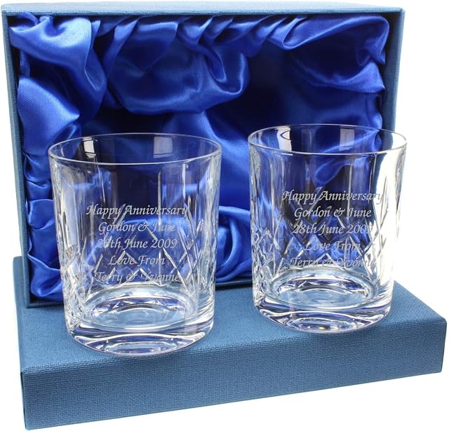 Go Find A Gift Personalised Crystal Whisky Glass Tumblers Set of 2 In Presentation Box