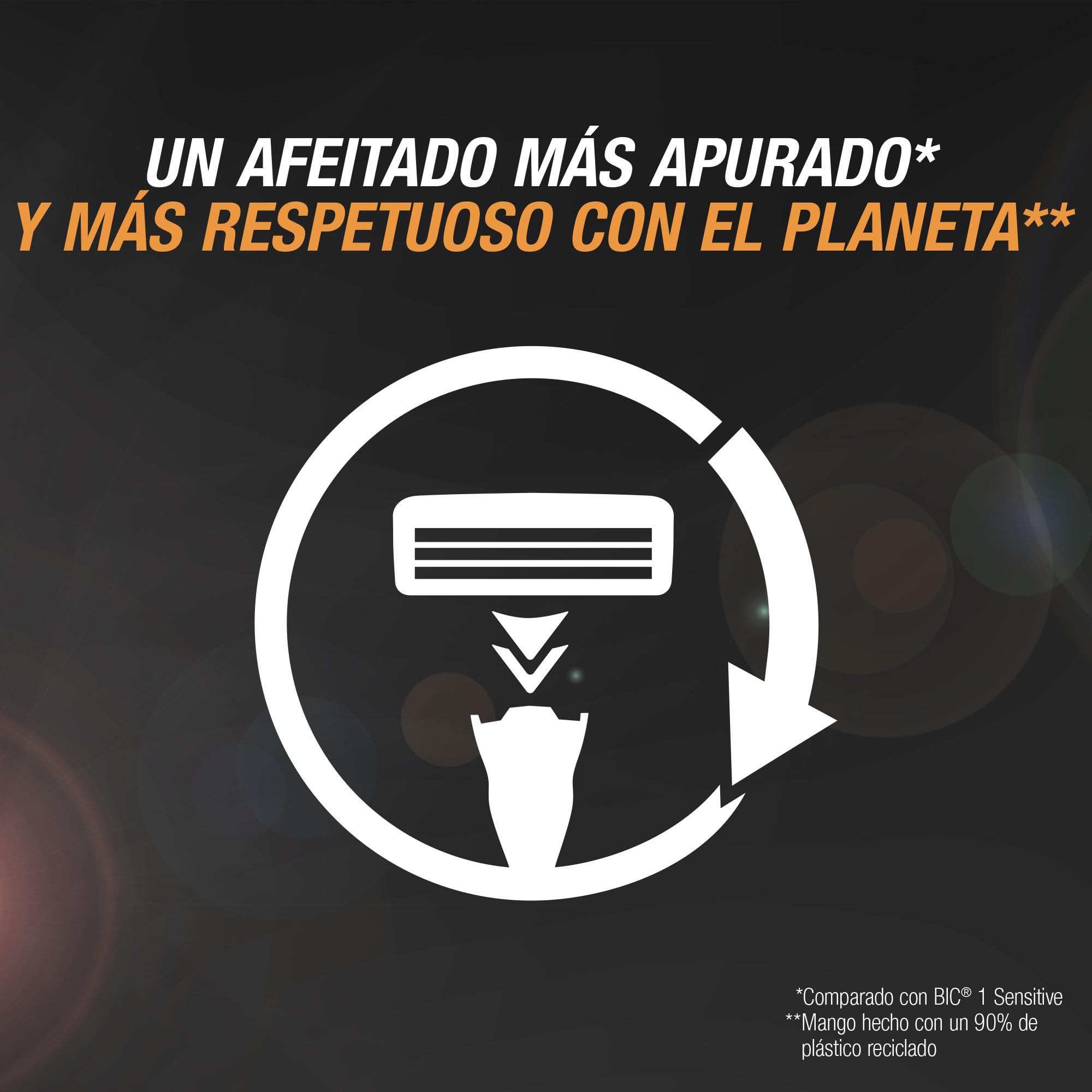 BIC Hybrid 3 Flex - Maquinilla de Afeitar Hombre + 10 Cuchillas de Recambio de 3 Hojas, Banda Lubricante y Mango Plástico Reciclado