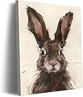 FLZYKGPA Brown Rabbit Canvas Wall Art - Neutral Brushstroke Bunny Portrait, Ready to Hang Modern Rustic Print for Living Room Kitchen Gallery Decor