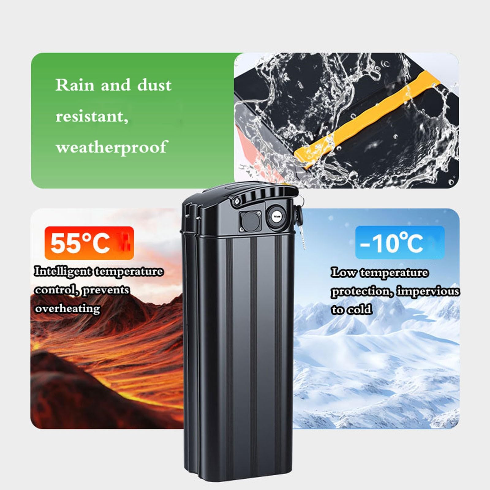 Batterie de vélo électrique 48V 8Ah/10Ah/12Ah/15Ah/18Ah Batterie Lithium-ION Ebike pour Moteurs 250W-1000W avec Chargeur BMS Poignée de transport et verrouillage de sécurité 48V 8Ah