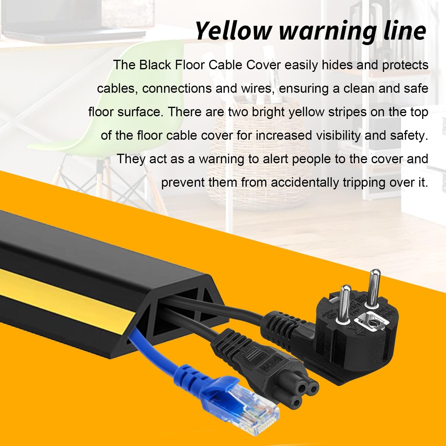Cache Câble Sol Autocollant 400 cm - Goulotte de Passage de Câble PVC Flexible Noir - Pour