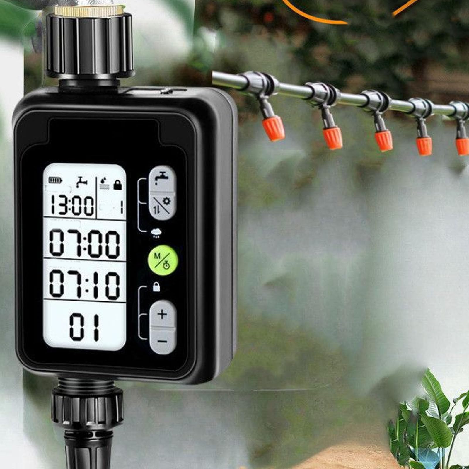 Ejoyous Temporizzatore Programmabile per Tubo da Giardino, Irrigatore con Timer per Irrigazione in ABS con Display LCD, 9 Programmi, Ritardo Automatico Pioggia per Bambini, da 1 Minuto a 23 Ore 59