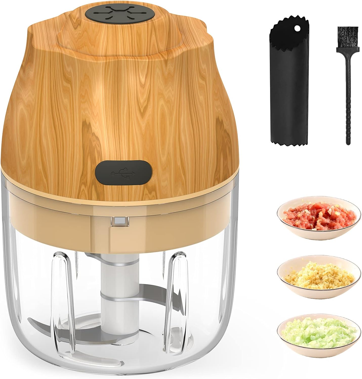 Mini Electric Garlic Food Chopper: Wireless Portable Onion Mincer & Small Cordless Handy Processor Crusher - Usb Rechargeable Electronic Handheld Grinder for Vegetable Ginger Nut, 250ml/8.5oz/1cup
