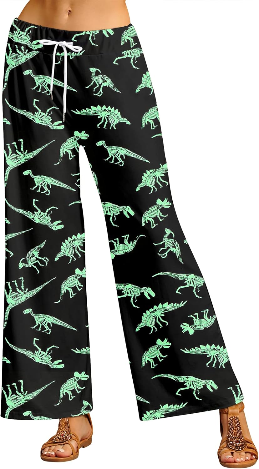 RMCMS Women Cute Dinosaur Print Pajama Pants Wide Leg Lounge Pajama Bottoms with Drawstring - Image 3