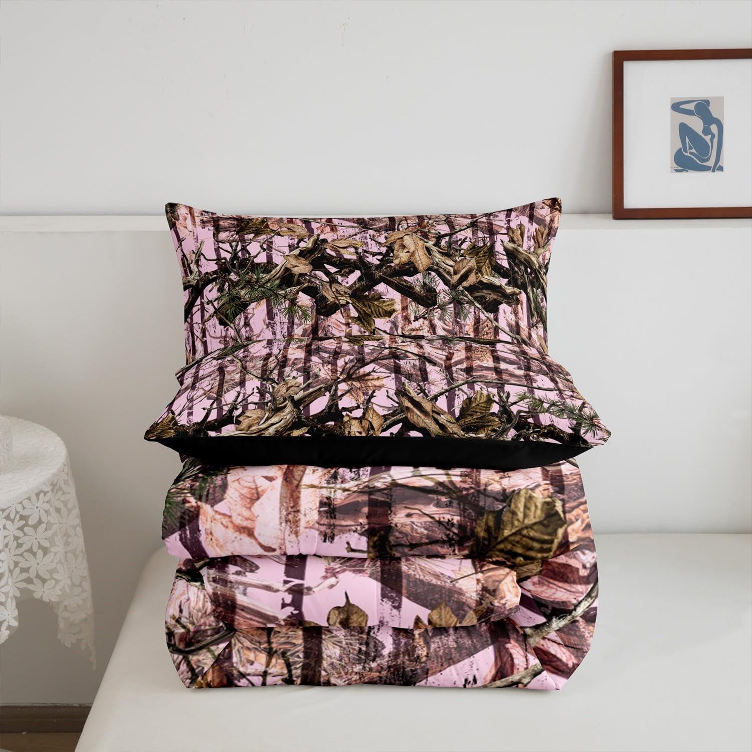 Feelyou Tree Branches Comforter Set for Kids Boys Girls Wild Hunting Comforter Queen Size Botanical Tree Bedding Set Bedroom Decor Nature Theme Duvet Set Light Pink Brown Quilt Set 3Pcs