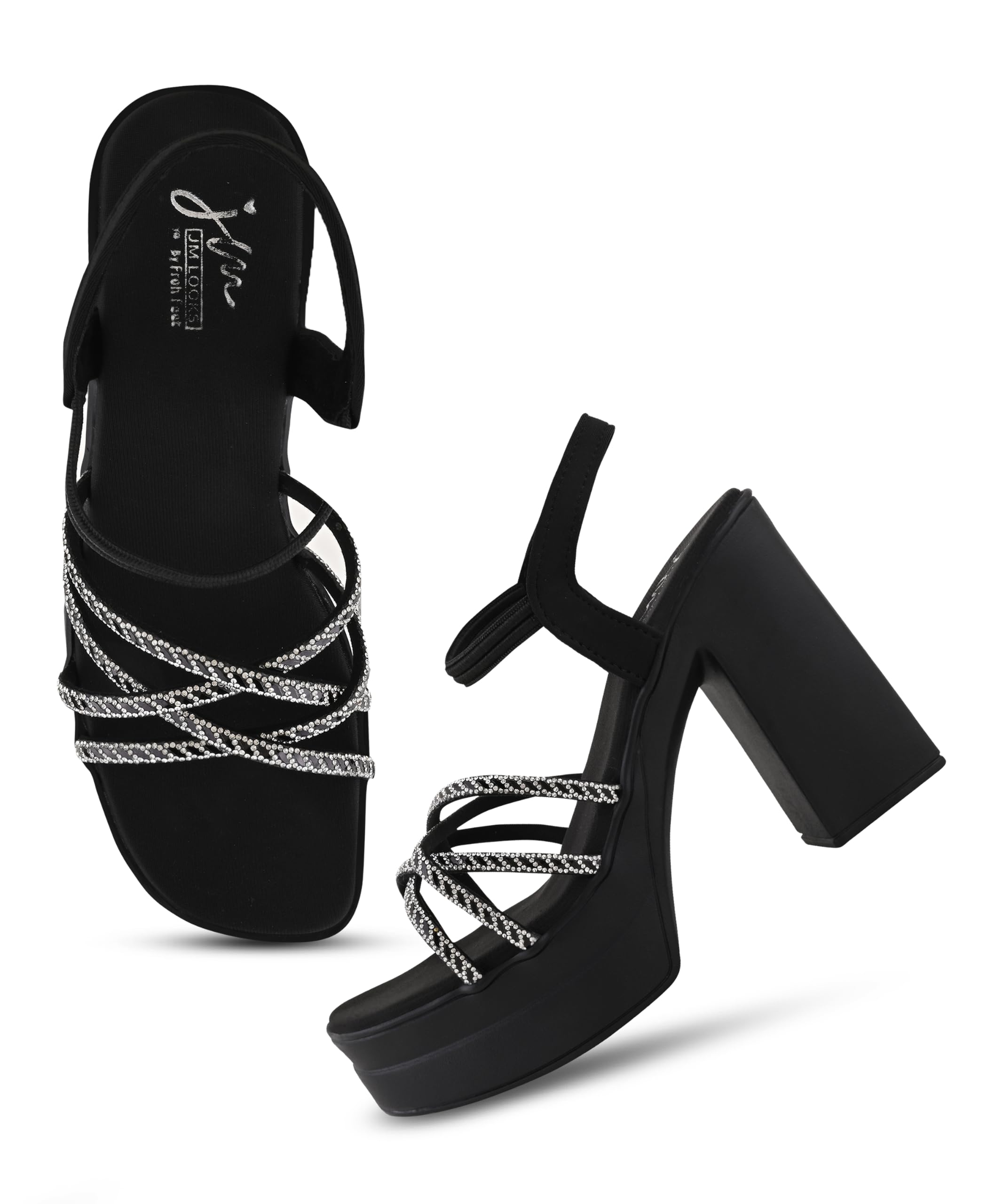 jm looks Women Platform Block Heels Elegant Shimmering Straps High Heel Comfortable Open Toe Sandals-picture-13