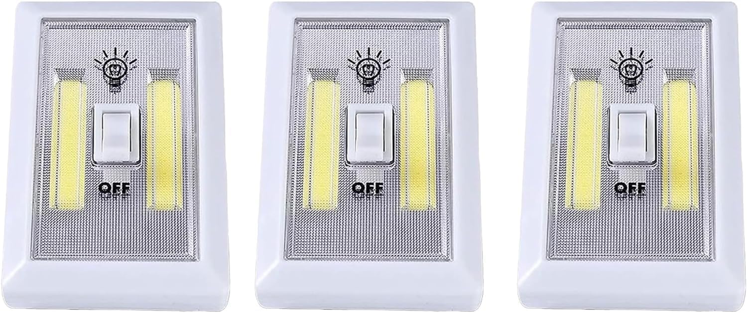 GSV Essentials Light Switch - Battery Operated, Cordless, Wireless Light, COB LED Technology, Work Lights for Office, Showroom, Studio, Shop, Home, Handy Light (3 PCS)