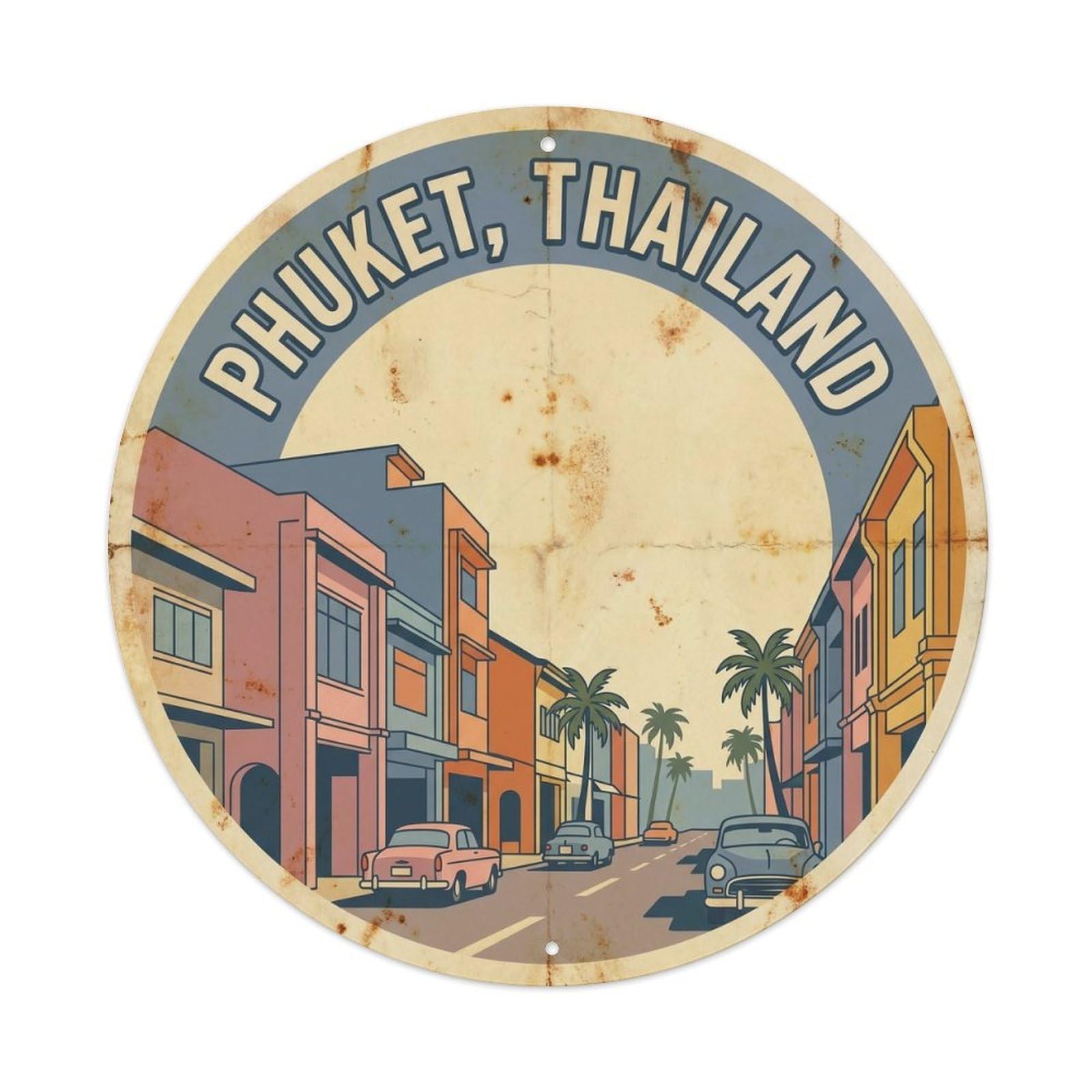 Phuket Old Town City Travel Southeast Asia Vintage Metal Tin Sign Plaque Wall Decor for Cafe, Club Bar, Office, Garden Metal Poster 8x8Inch