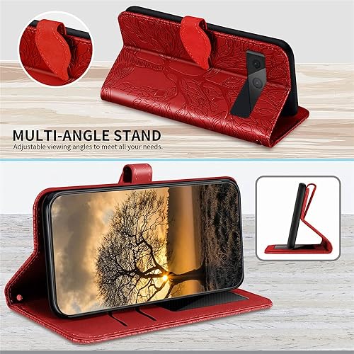 Miniatura 3 de MEUPZZK Funda tipo cartera para Pixel 7 5G, piel sintética de alta calidad con diseño de árbol en relieve, función atril, ranuras para tarjetas,