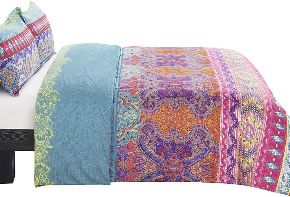 Vaulia Soft Microfiber Duvet Cover Set, Boho-Chic Print Pattern, Pink Color - King Size (3-Piece Set)