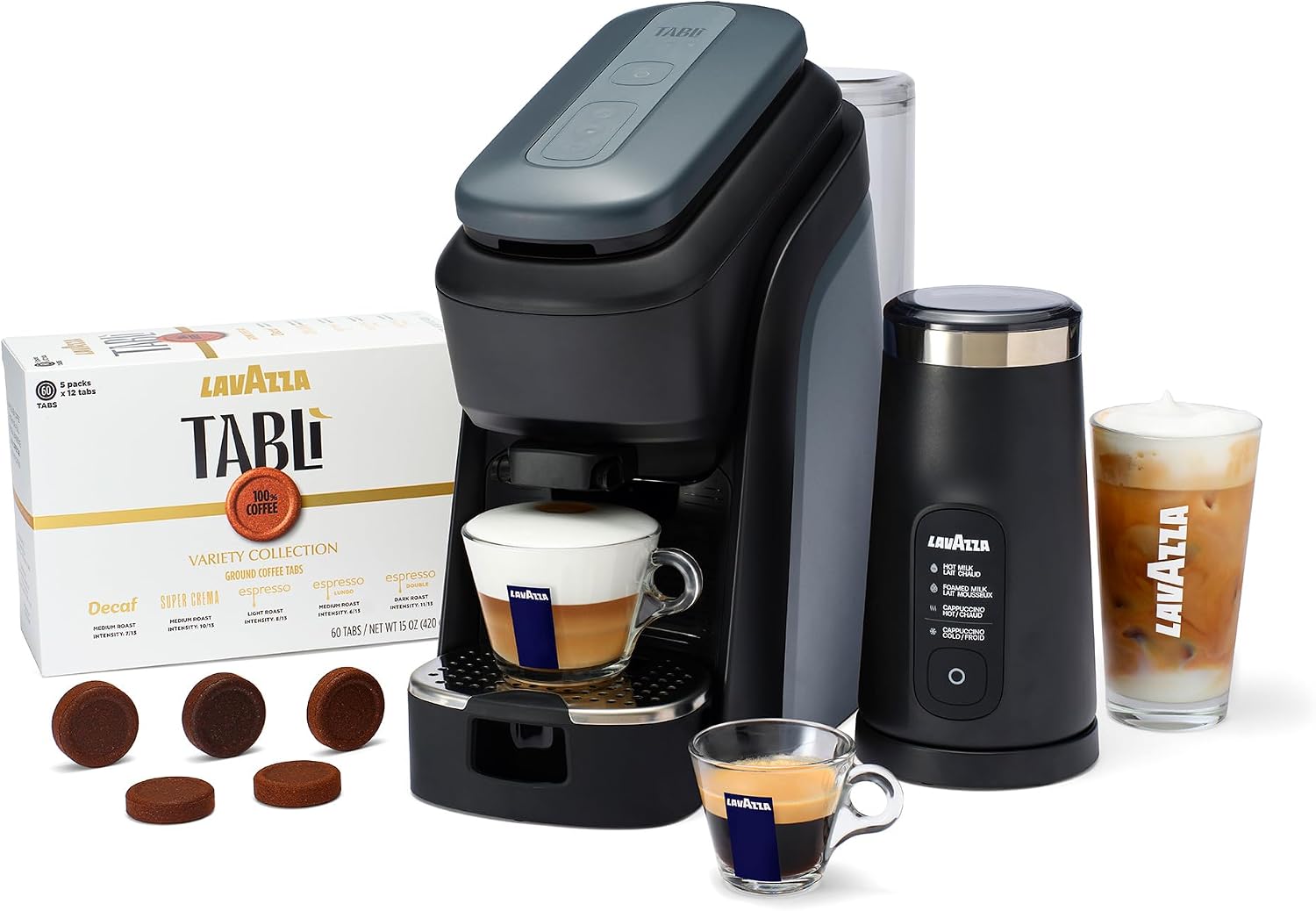 Lavazza Tablì espresso machine with milk frother and 60 tabs for $149