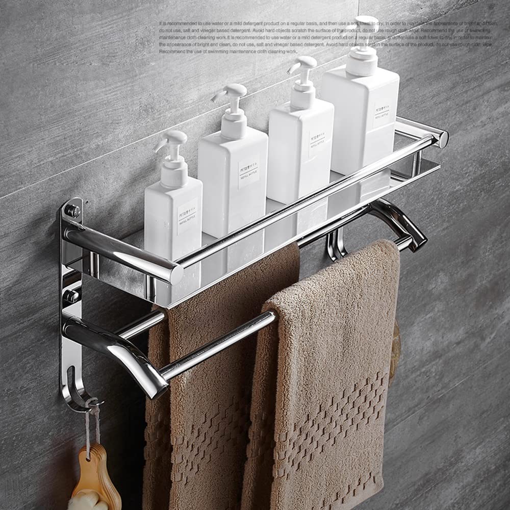 Mensola da Bagno in Acciaio Inox 304, mensole per WC, Porta Cosmetici, Contenitore a Parete con portasciugamani, Binario per Accessori in Metallo.