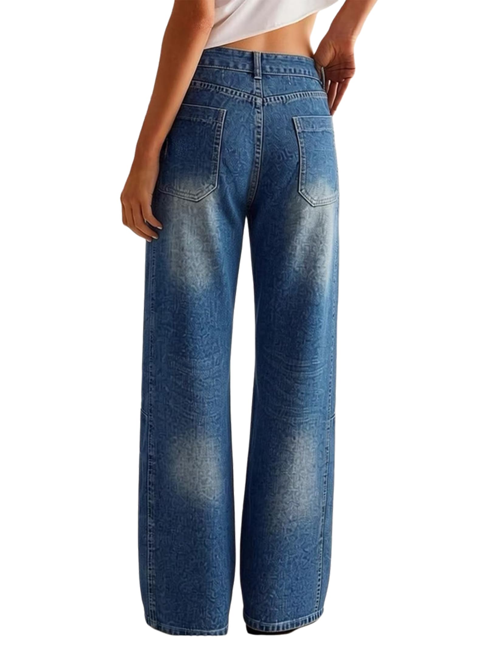 Jeans Larghi A Gamba Dritta da Donna Lavati E Strappati A Vita Alta Pantaloni di Denim Sciolti
