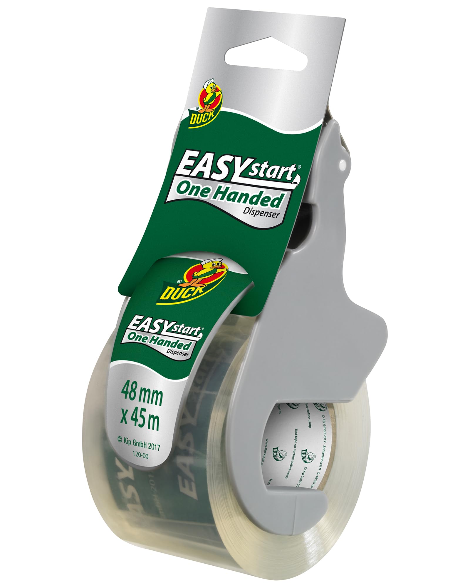 DUCK Easy Start taśma do pakowania – przezroczysta taśma klejąca do starannego, szybkiego pakowania jedną ręką – również do ciężkich kartonów – 48 mm x 45 m