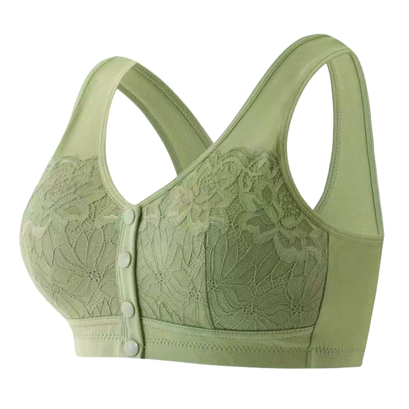 Comfortable Non-Wired Shaping Bra Button Front Lace for Medium and Elderly, Beige, 16