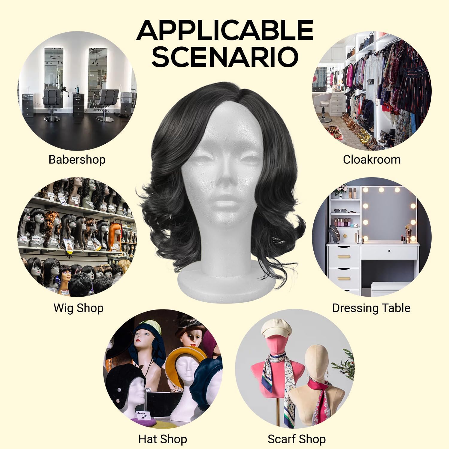 Studio Limited White Foam Mannequin Head Display, Styrofoam Wig Head (16 PCS Starter Kit)