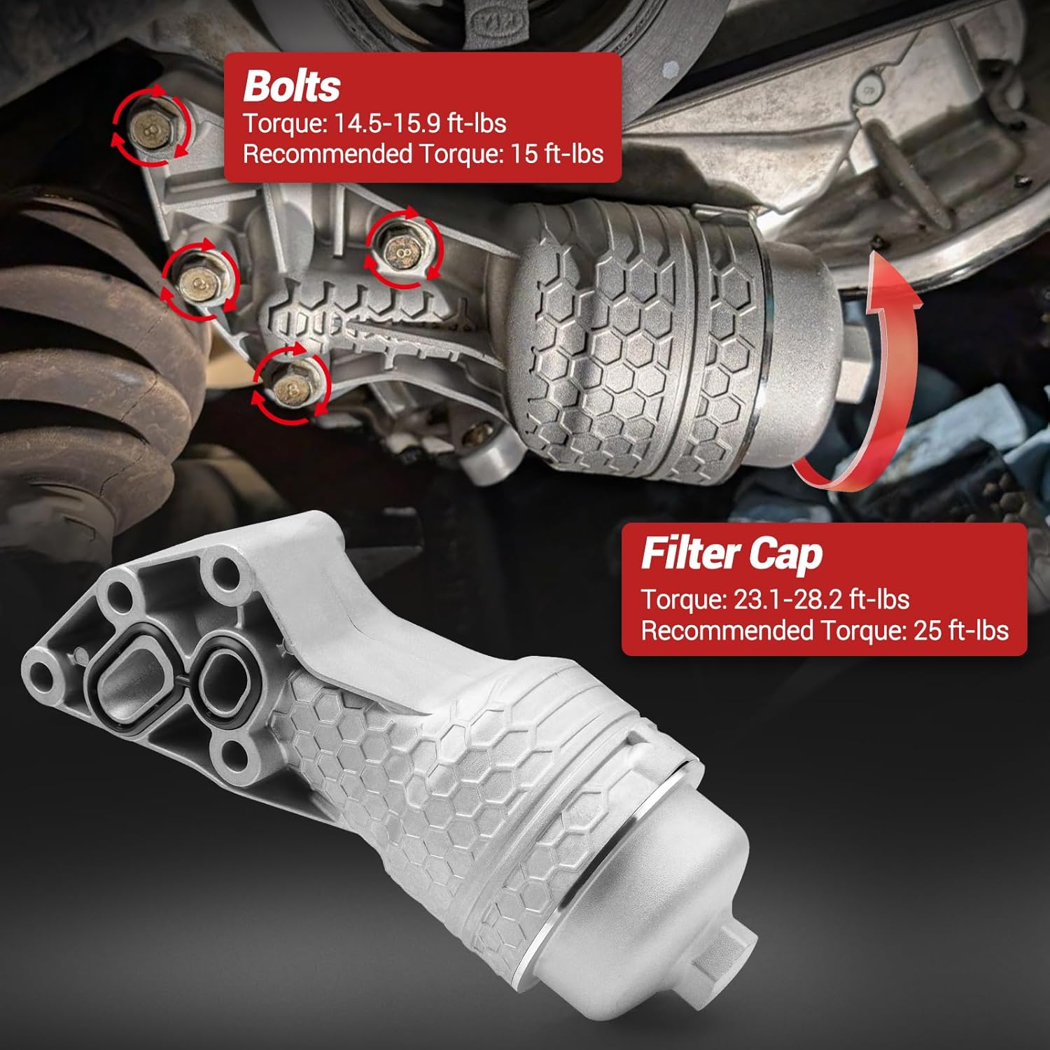 Aluminum Complete Oil Filter Housing Assembly Kit for 2016-2024 Hyundai Genesis G80 Palisade 2019-2024 Kia Sorento Cadenza Telluride Sedona 3.3L/3.8L V6 Engine, Replaces 26300-3LAA0