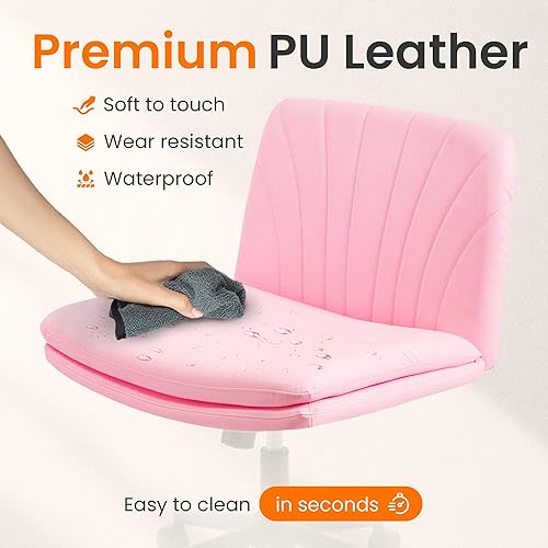 Miniatura 4 de NEO Chair Silla cruzada con ruedas, escritorio de tocador sin brazos, silla ancha y cómoda, patas cruzadas, computadora giratoria ajustable para