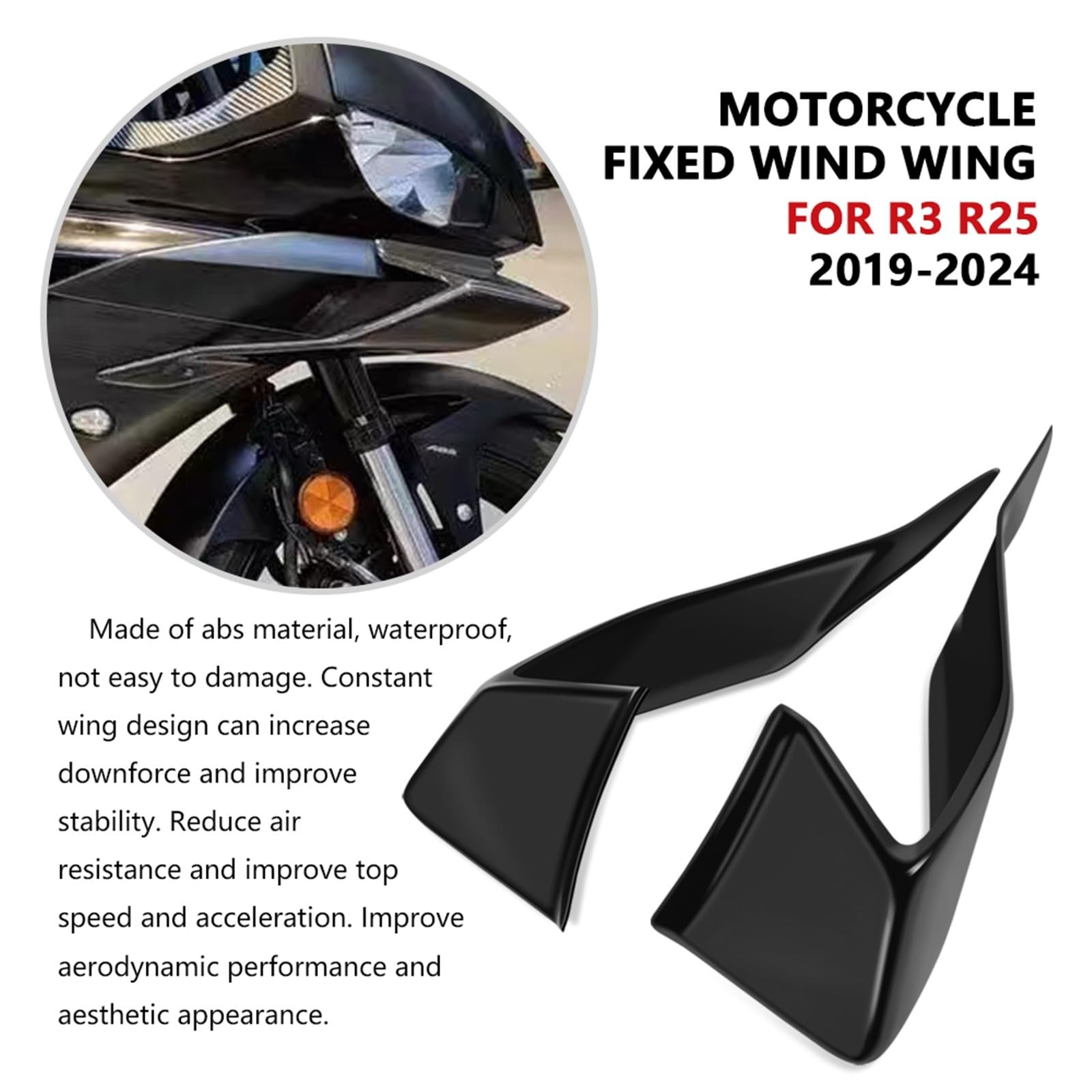 Front Bumper Splitter dachowy Pasuje do YZFR3 2025 2024 YZFR25 YZF R3 R25 2019-2024 Spoilery przednie Winglet Skrzydło aerodynamiczne